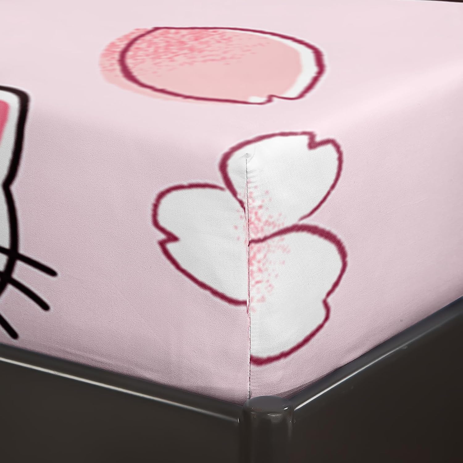 QOOMO Kawaii Cats Kids Sheets Twin Size,Sakura 16" Deep Pocket Bed Sheet Set,Floral Cats Printed Bedroom Decor Bedding Set Soft and Breathable for Boys/Girls/Kids/Teens