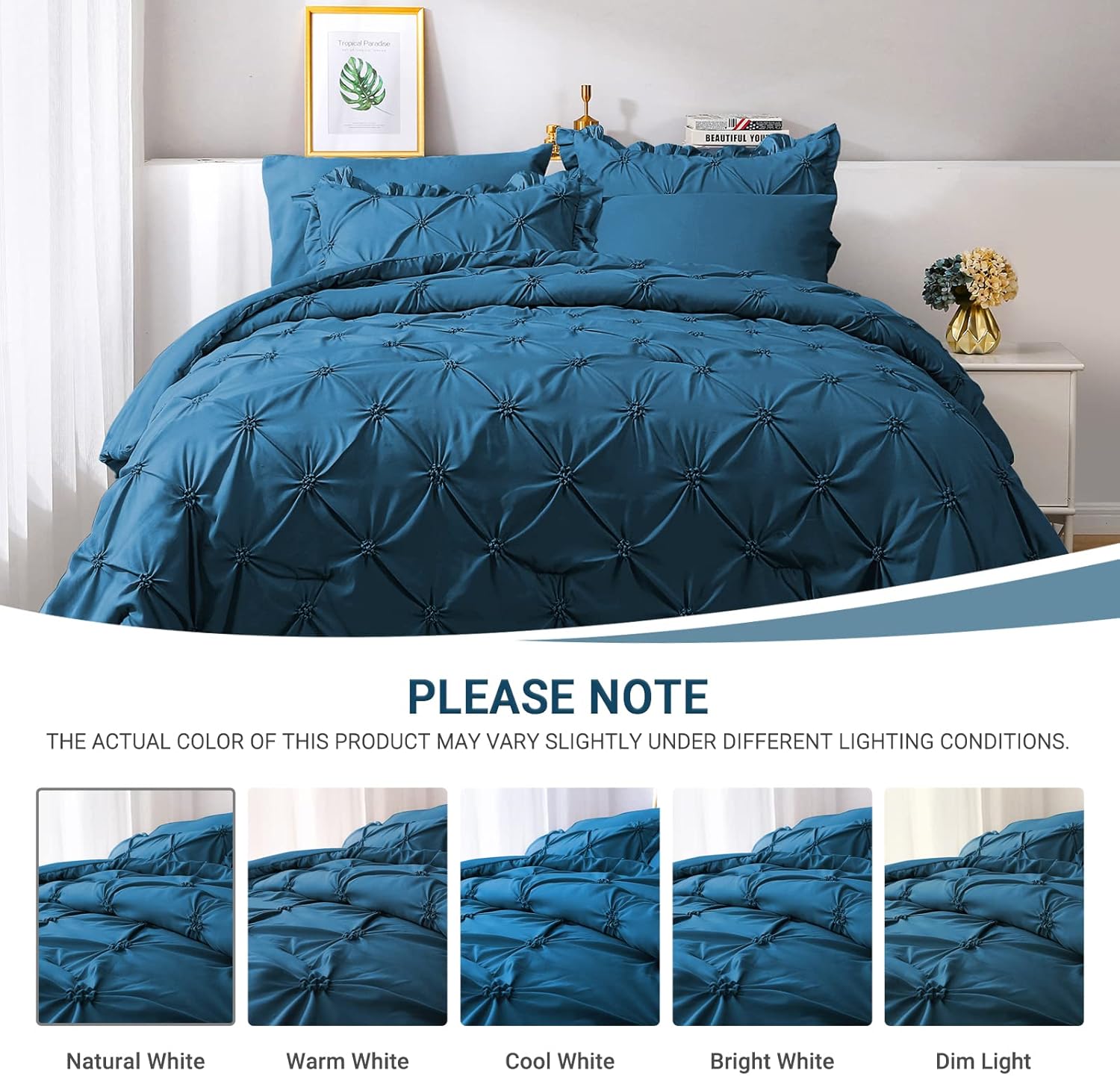 JOLLYVOGUE King Size Comforter Set 7 Pieces, Teal Bed in a Bag Comforter Set for Bedroom, Beddding Sets with Comforter, Sheets,Ruffled Shams & Pillowcases - Image 2