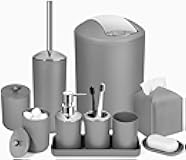 ALPIRIRAL Grey Bathroom Accessories Set, 10Pcs Bathroom Accessory Set with Trash Can, Soap Dispenser and Toothbrush Holder, Soap Dish, Cotton Ball & Qtip Holder, Toilet Brush Holder, Tissue Box Cover