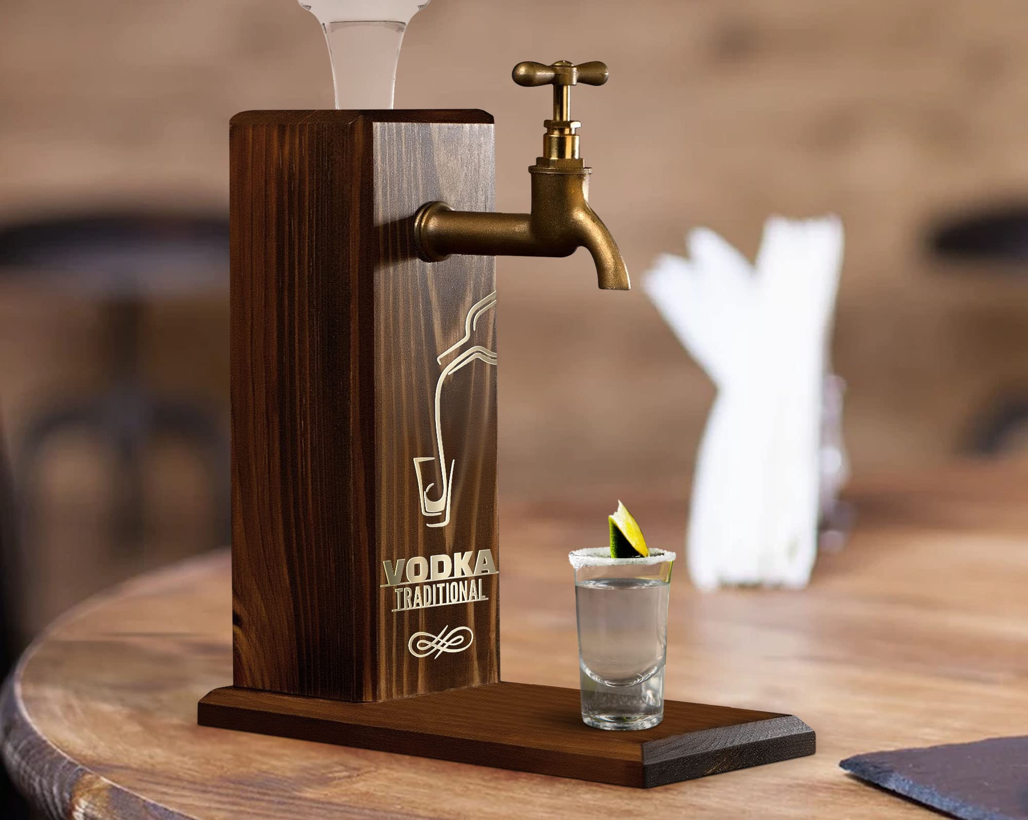 Bk Gift Özel Vodka Baskılı Musluklu Doğal Ahşap İçki Standı, İçki Çeşmesi, Doğum Günü Hediyesi, Ev Hediyesi, İçecek Dispenseri
