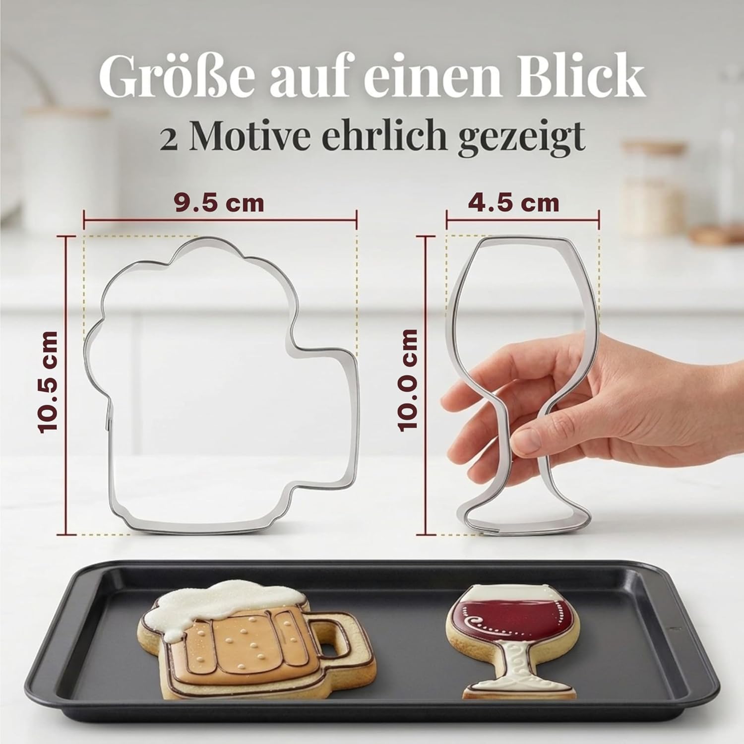MIJOMA Cookie Cutters Set of 2 - Stainless Steel Cookie Cutters Beer Mug & Wine Glass - Cookie Moulds for Party, Baking & Gifts - Sturdy & Rustproof