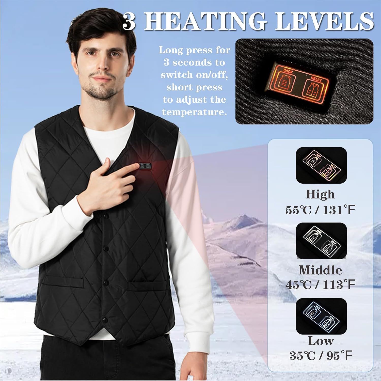 Heated Vest for Men Women Lightweight Heating Jackets with Elastic Waist Slim Fit Suit Vest 16 Heating Zones