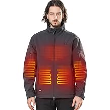 DEWBU Mens Heated Jacket with 12V Battery Work Coat | Detachable Hood, Electric Fast Heating, 5 Heating Zones, Soft Shell and Waterproof, Machine Wash, Winter Outdoor Travel Warm