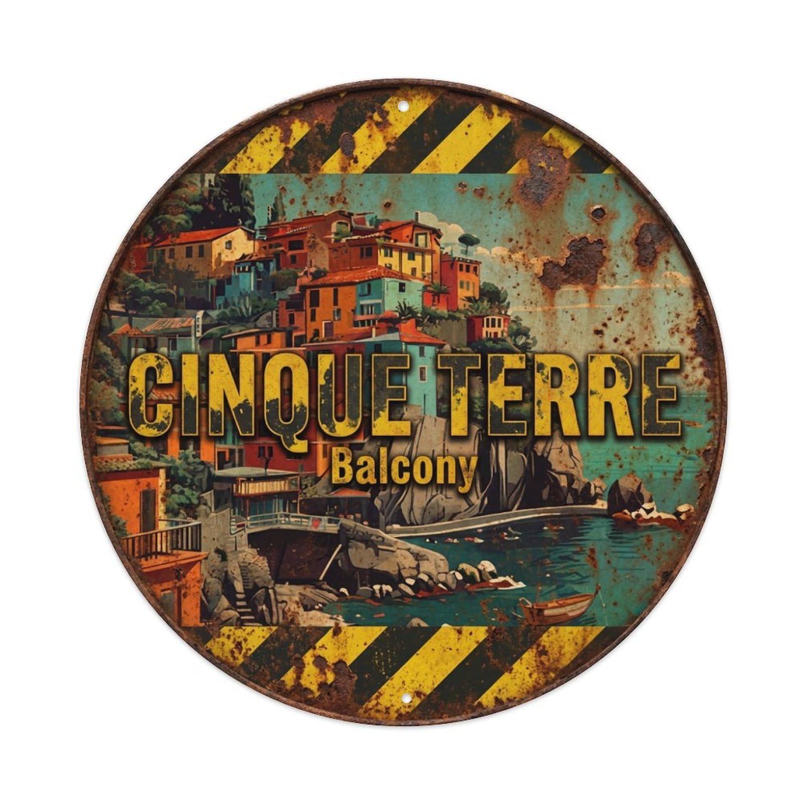 Xanthor Style Vintage Travel Cinque Terre Italy Courtyard Metal Tin Sign