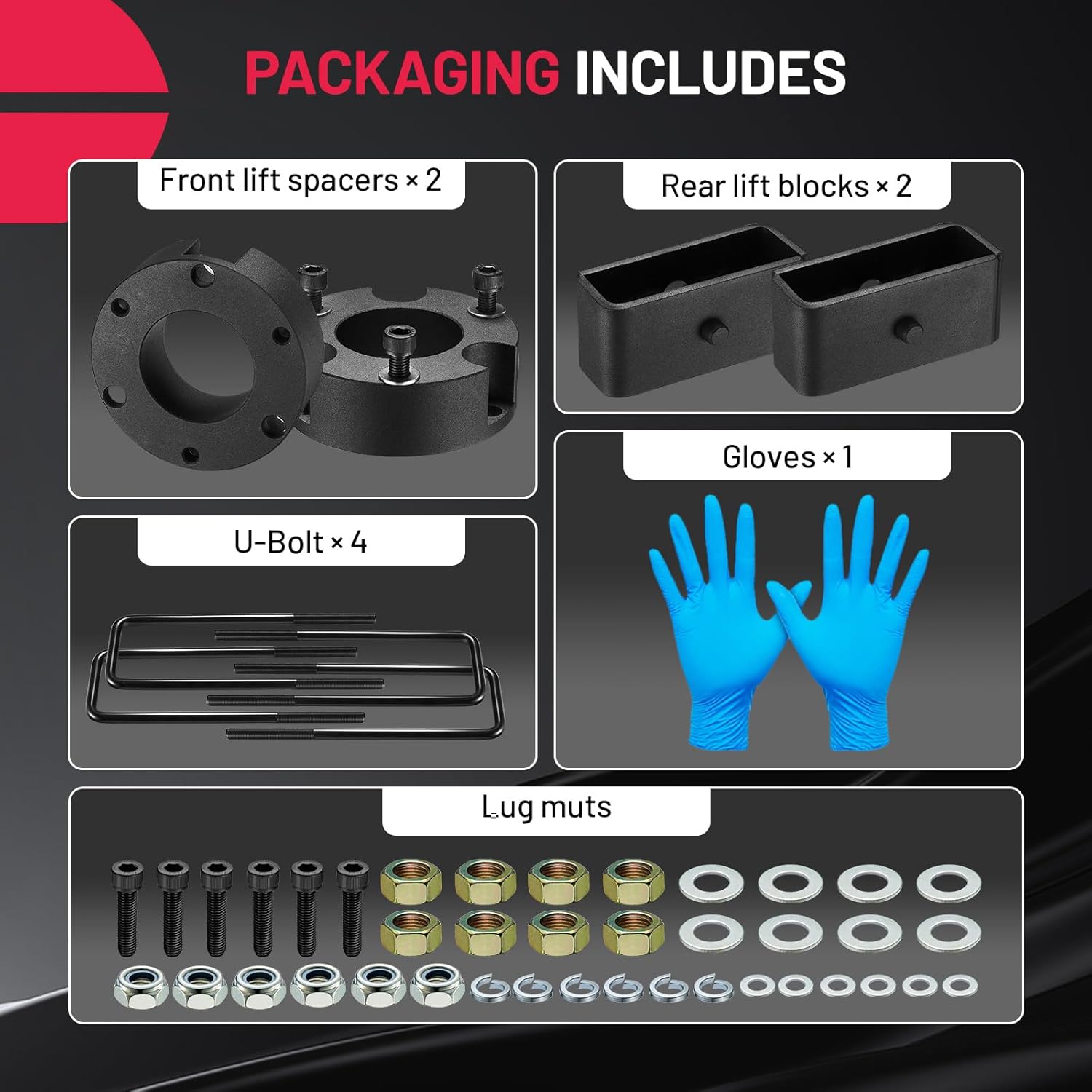 BDFHYK 3" Front and 2" Rear Leveling Lift Kit, Compatible with Toyota Tacoma 4WD 2005-2022, 6061-T6 Aluminum Billet Strut Spacers Leveling Kit Suspension Leveling Lift Kit for Tacoma