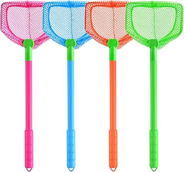 Coopay 4 Pieces Fishing Net Catching Bug Fish Butterfly Nets Beach Toys for Kids Outdoor Playing Blue, Red, Orange, Green