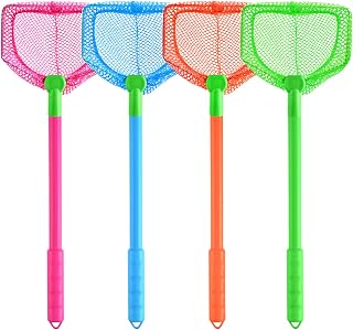 Coopay 4 Pieces Fishing Net Catching Bug Fish Butterfly Nets Beach Toys for Kids Outdoor Playing (Blue, Red, Orange, Green)