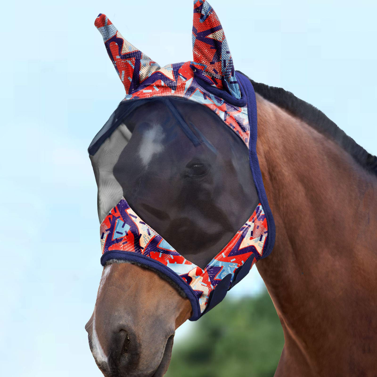 Harrison Howard CareMaster Máscara de Mosca de Caballo Estándar con Orejas Protección UV para Caballo-Estampado de Leopardo (L) — view 12