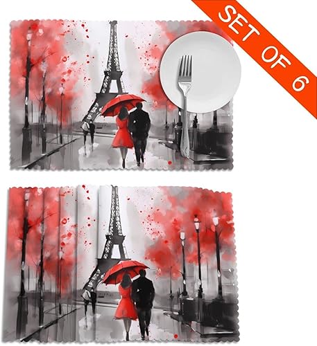 Miniatura 2 de Juego de 6 manteles individuales románticos de la Torre Eiffel para el día de San Valentín, lavables, para cocina, comedor, decoración del hogar, 12