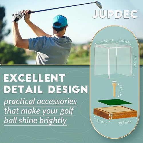 Miniatura 3 de JupDec Estuche de exhibición de pelotas de golf de acrílico transparente con base de madera y camiseta, caja de almacenamiento transparente con