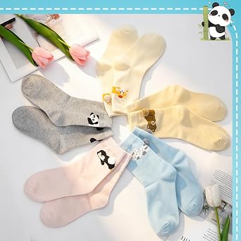 5 Pairs Cute Cat Socks with Bells 3D Cat Crew Socks