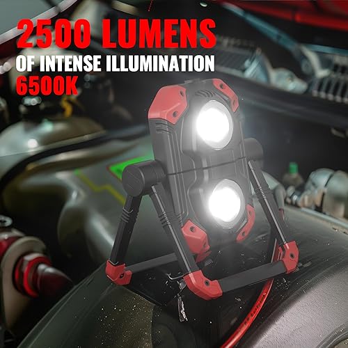 Vista 8 de Luz de trabajo LED recargable, 2500 lm, 30 W, luces de trabajo magnéticas COB con cargador portátil de 4000 mAh y soporte giratorio de 360 °