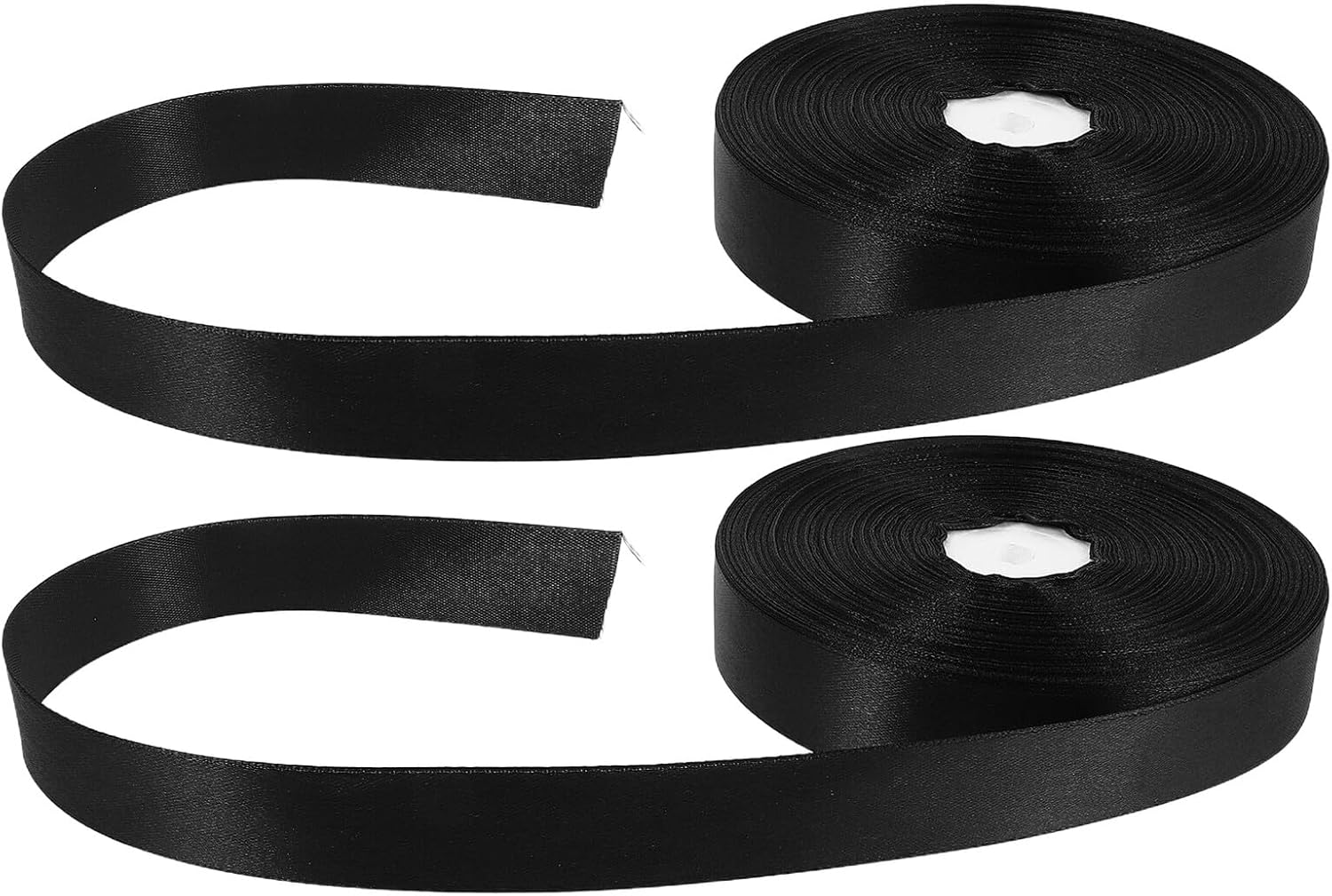 2 Rolls Black Floral Ribbon 2.5cm Wide 91m Length Satin Craft Ribbon for Flower Bouquet Wrapping DIY Bow Making Wedding and Birthday Packaging