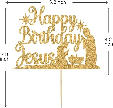 Happy Birthday Jesus Cake Topper, Jesus is Reason Cake Decor, Jesus Birthday Christmas Party Decorations Supplies Gold Glitter