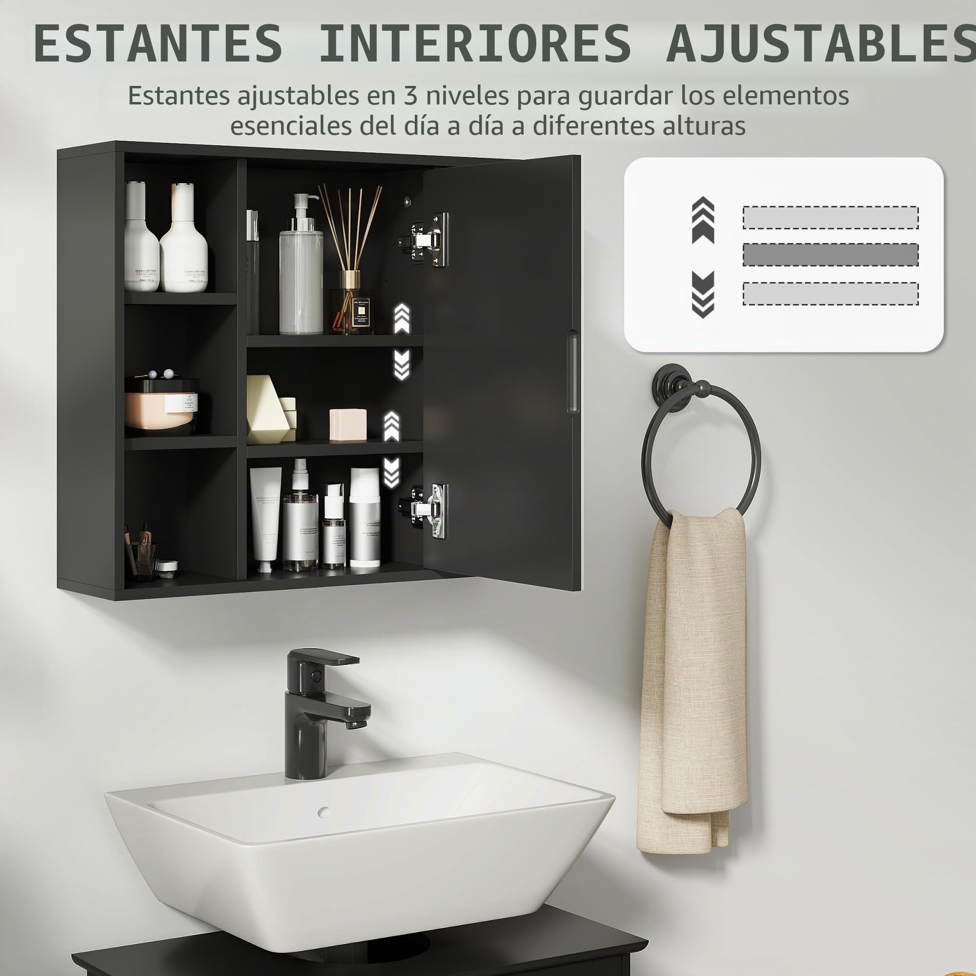 HOMCOM Armario de baño de Pared con Espejo, 60x14,5x49,4 cm, Negro