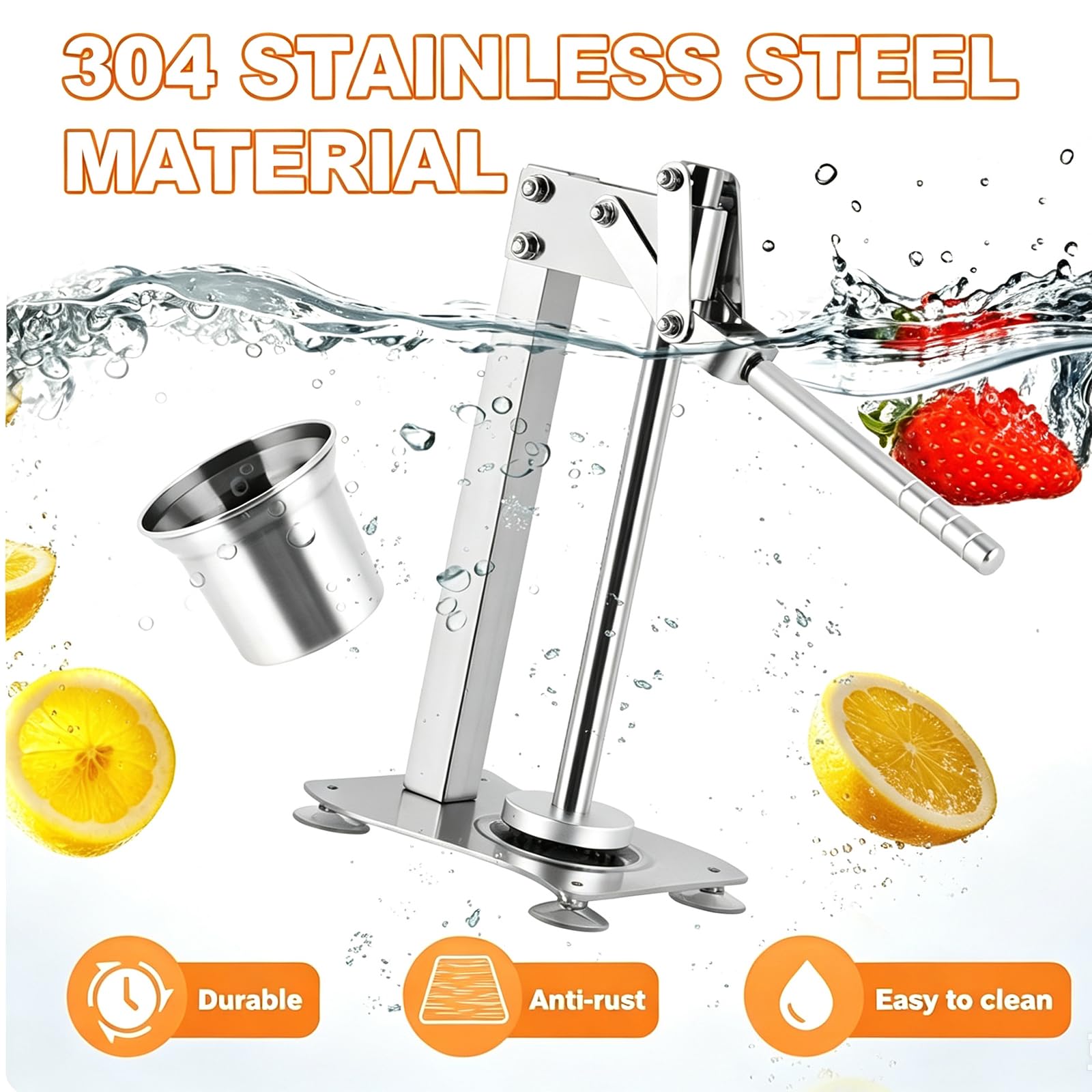 MObyat Spremiagrumi Manuale per Limoni, Robusto, in Acciaio Inox 304, con Ciotola Grande da 74 Mm, Meccanismo A Leva, Elevata Resa di Succo Ed Estrazione Efficiente, Ideale per Il Bar di Casa.