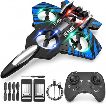 Foam RC Airplane for Kids & Adults, Easy to Fly Remote Control Fighter Jet with LED Lights, 360 Flip Stunt RC Plane, Durable EPP Foam, 2 Batteries, Outdoor Airplane Toy Gift for Boys Ages 8-16