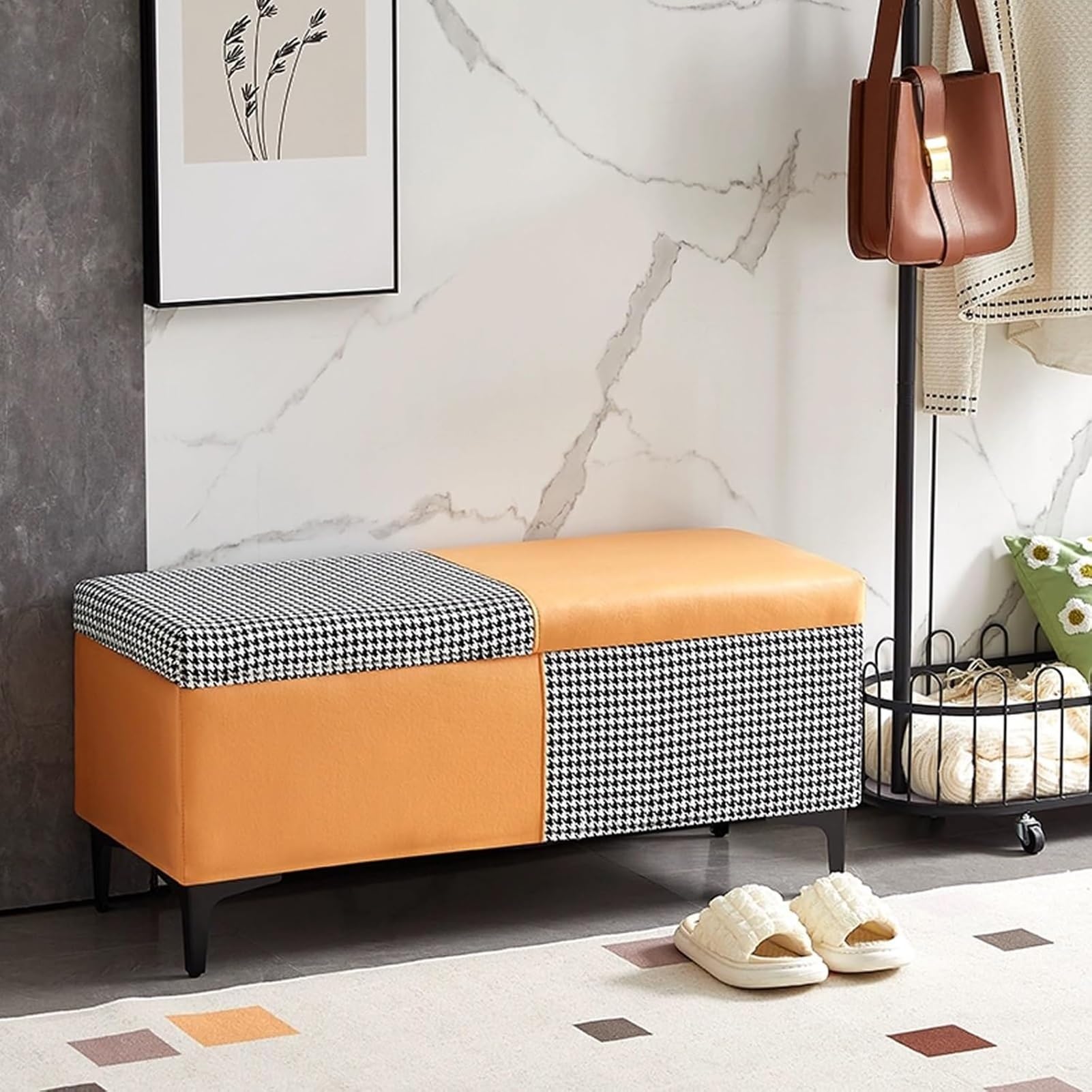 Banc de rangement à chaussures pour entrée chic - Siège de fenêtre orange