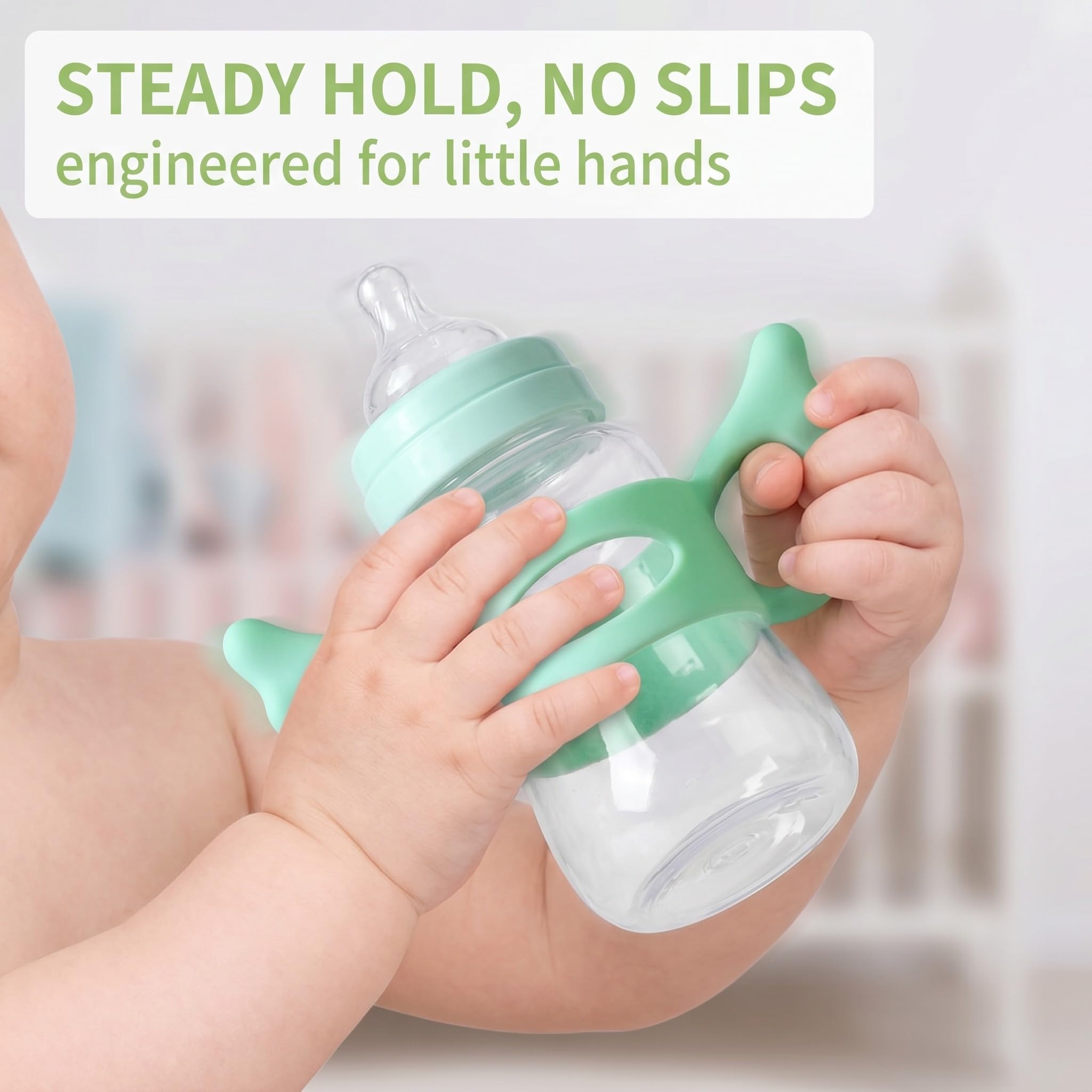 Paquete de 4 Asas para Biberones, Sujetadores de Silicona Multicolor, Adaptables y Faciles de Agarrar, Para Lactantes y Bebes, Aprendizaje de Alimentacion Independiente