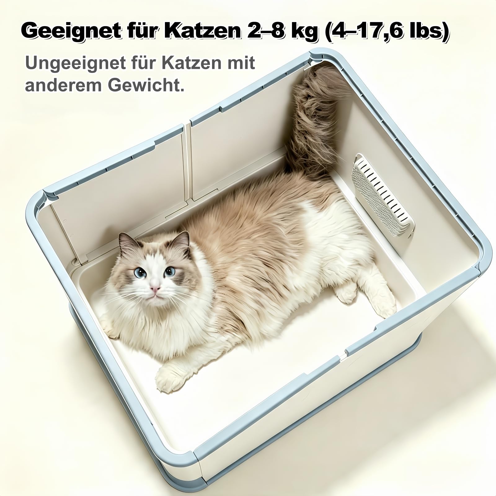 Geschlossene Große Katzenklo mit Dach & Deckel | Faltbare Katzentoilette mit Schubladensystem, Inklusive Katzenstreuschaufel, Geeignet für Katzen bis 8 kg Hellgrau Weiß-Grau