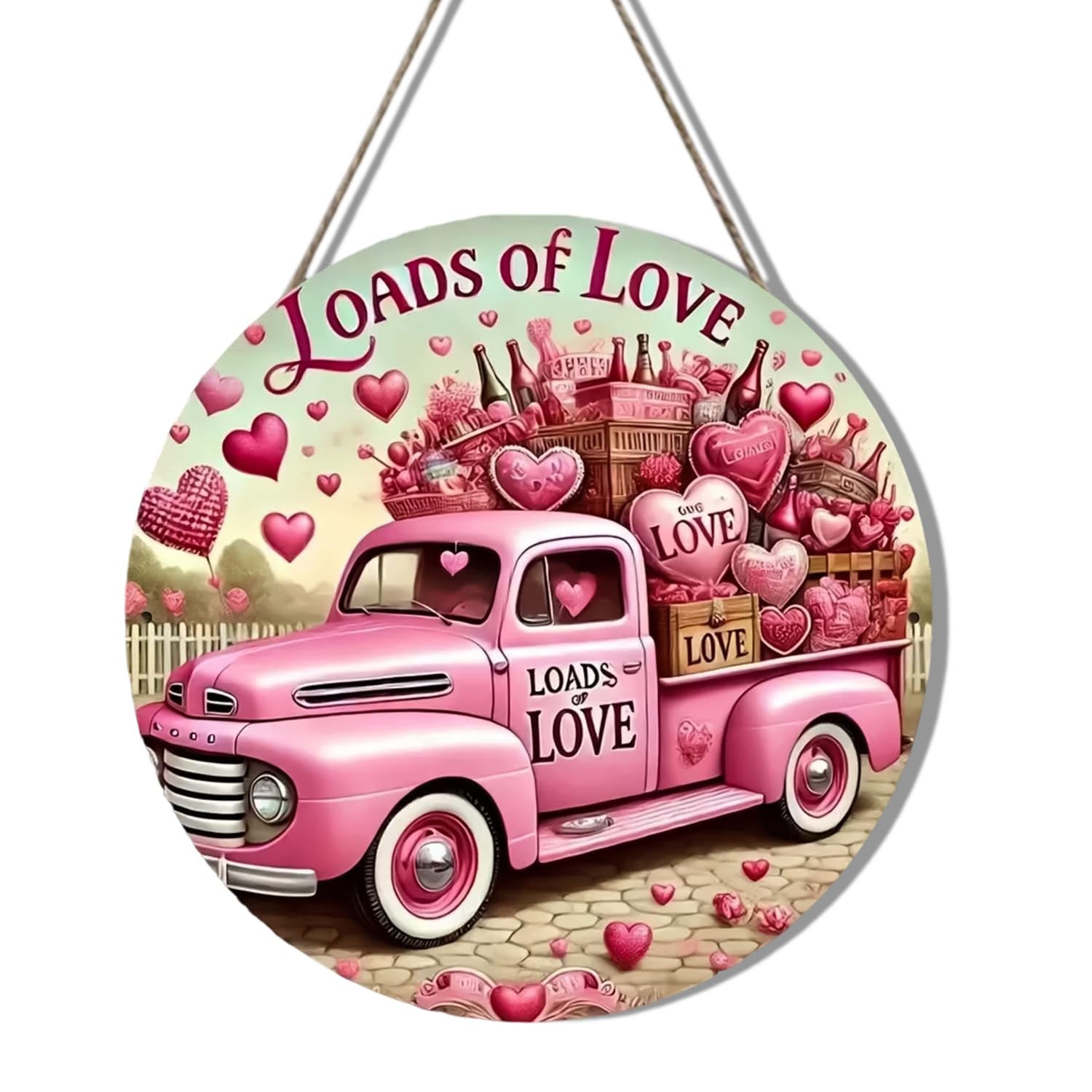Photo 1 of 1 Pcs Valentines Wreath for Front Door Wooden Hanging Door Sign Welcome with Pink Love Heart Truck Design Romantic Porch Wreaths for Holiday Home Door Wall Farmhouse Decor Indoors Outdoors 12 Inch