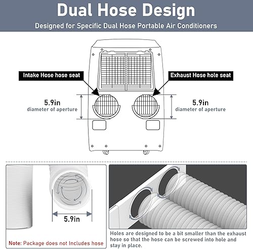 Miniatura 3 de Flamorrow Kit de ventana portátil de aire acondicionado de doble manguera, placas de sellado de ventana ajustables de 5.9 pulgadas de diámetro con