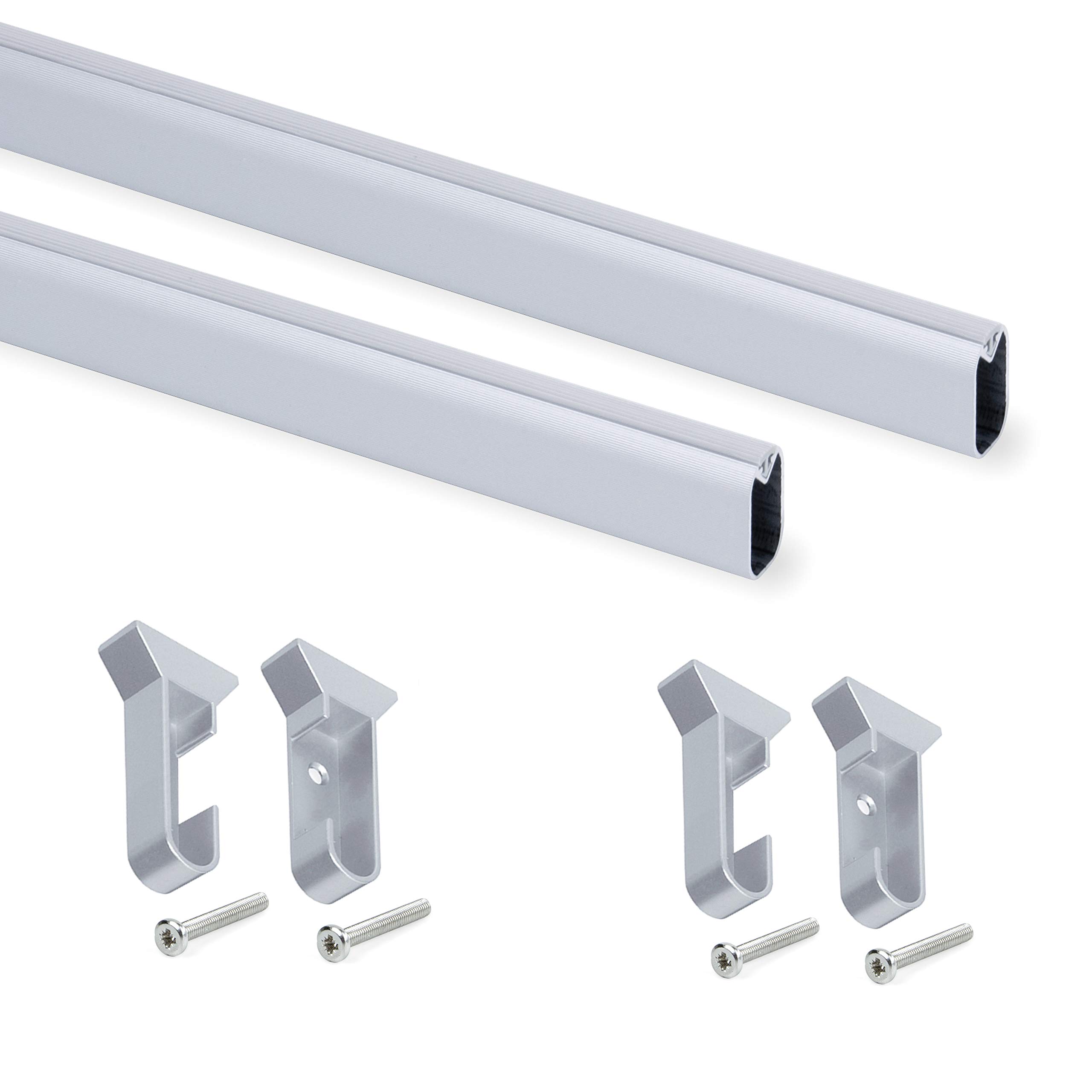 Emuca - Kit ovale Kleiderschrankstange 750mm und Stützen, Matt eloxiert, 2 Stück