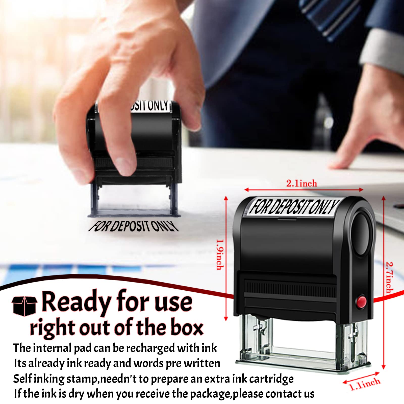 Solo per deposito Francobolli autoinchiostranti per forniture aziendali Francobolli bancari per deposito Solo timbri in gomma personalizzati per deposito solo francobolli per assegni, nero