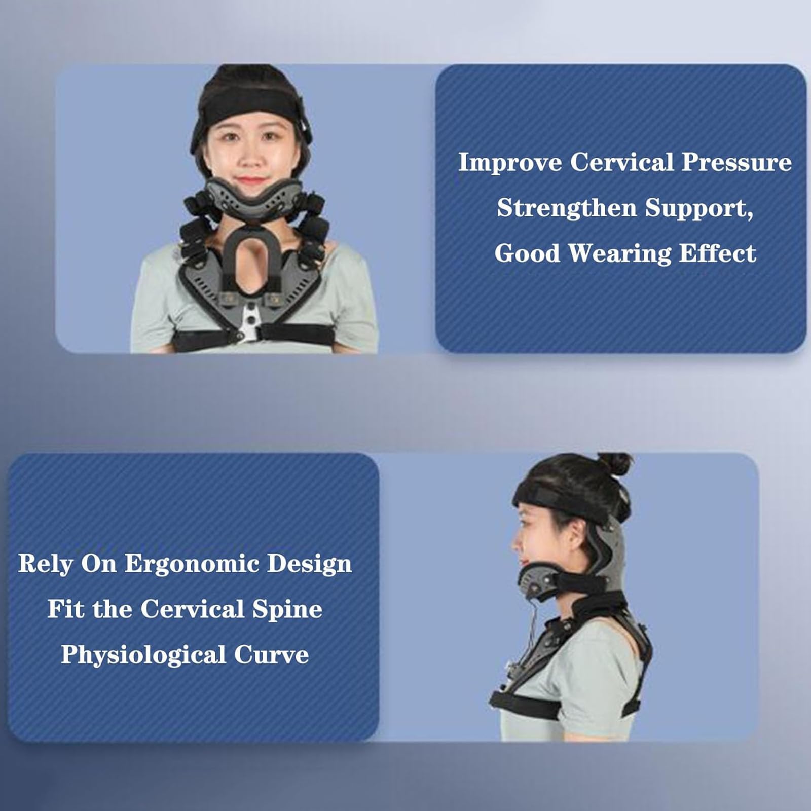Ortesi Traspirante per Testa, Collo e Torace, tutore Fisso cervicale dal Design Aperto, Supporto efficiente per alleviare la Pressione, Angolo e Dimensioni Regolabili