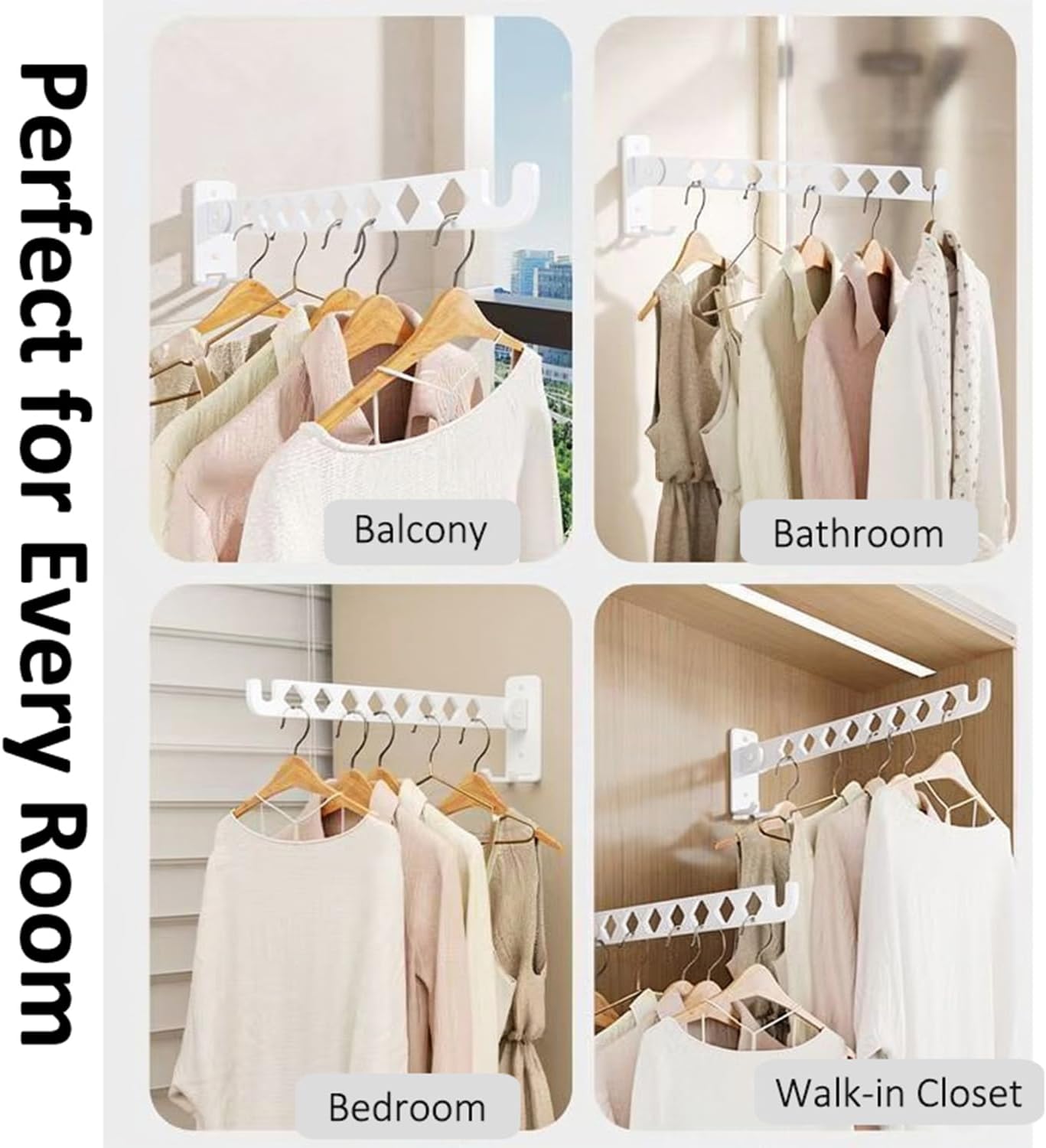 Wall Mounted Drying Rack, 8-Hole Clothes Rack Laundry Room, White