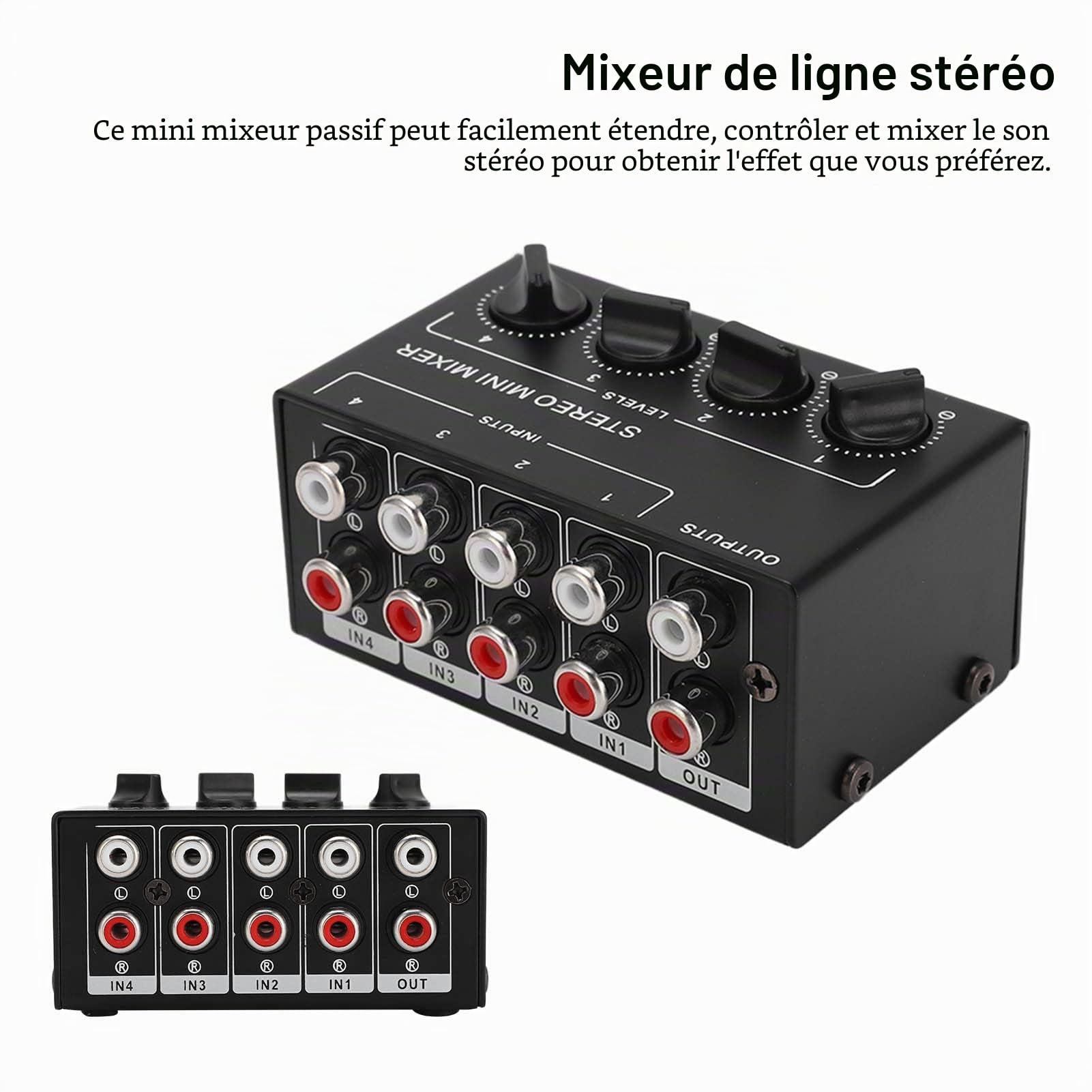 Mélangeur Audio Stéréo Mini Mélangeur Passif 4 Canaux 1 Entrée 4 Sorties Audio Table de Mixage Audio Mixer Stéréo Mixer pour Ordinateur Téléphone Tablette Lecteur CD