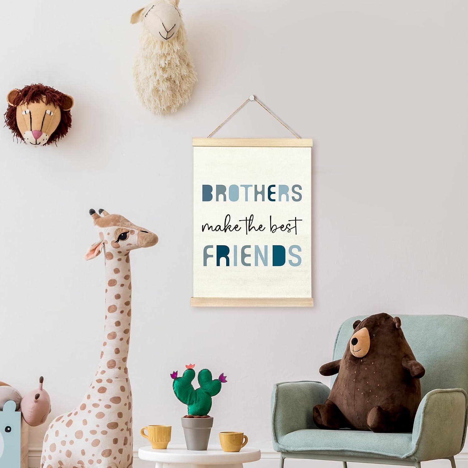 TAEDIN Nursery Brother Make The Best Friends Poster Hanger Frame, Blue Boys Quotes Wood Wooden Canvas Artwork Print, Toddler Boys Room Wall Decor Painting for Kids Play Room Bedroom Decor 12X16 image 3