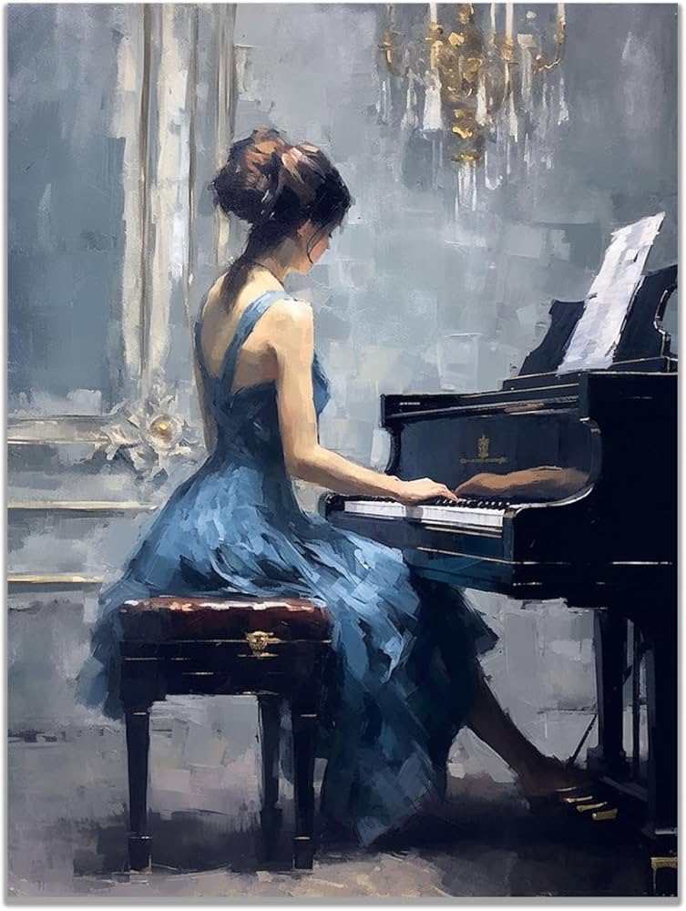 Amazon.co.jp: SHYAMIC 抽象的なカラフルな絵画, ピアノを弾く優雅な美