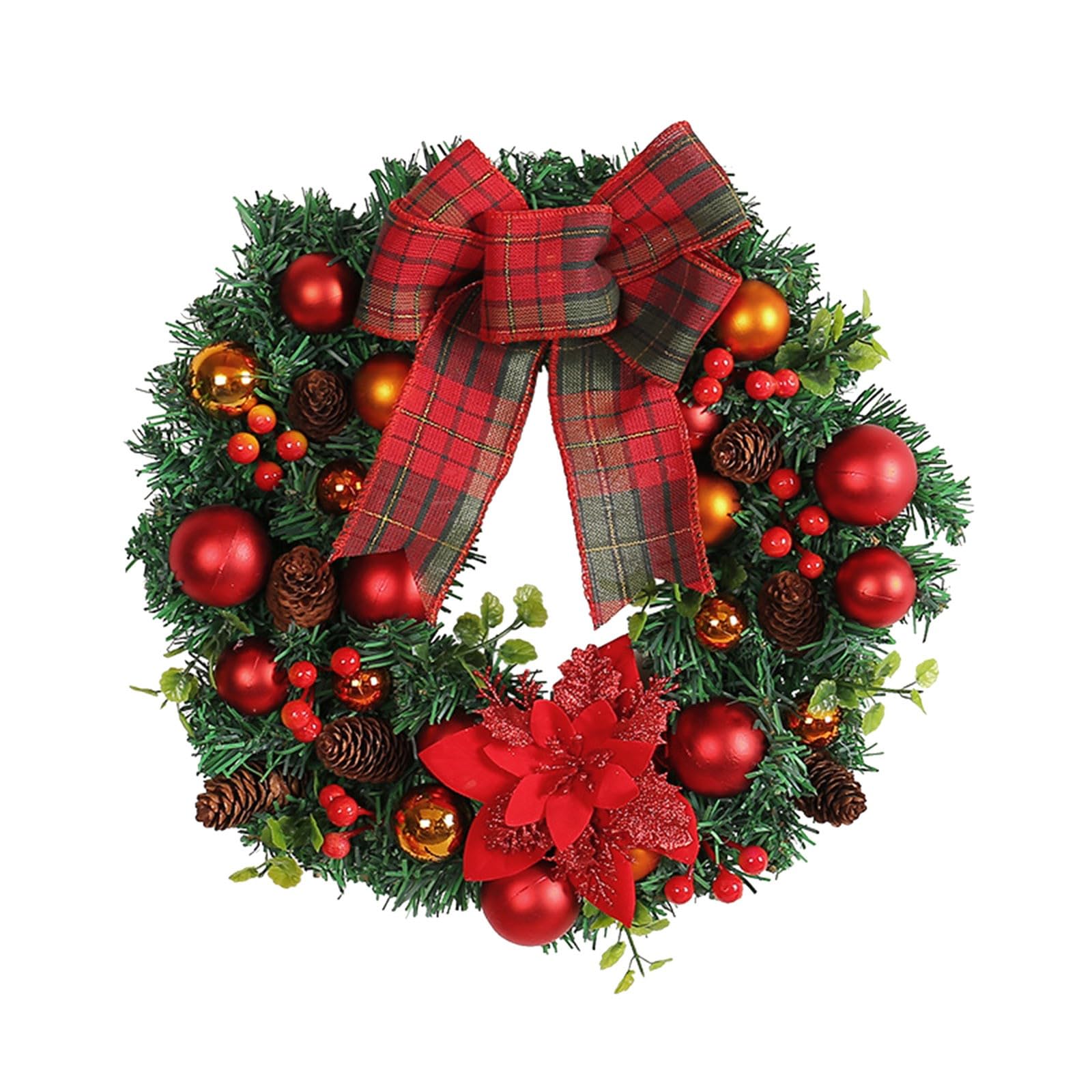 ( Case of 3 piece)Christmas Cemetery Wreaths Front Door Wreath Decoration Christmas Garland Artificial Flower Xmas 48" Christmas Wreath (Red, One Size)