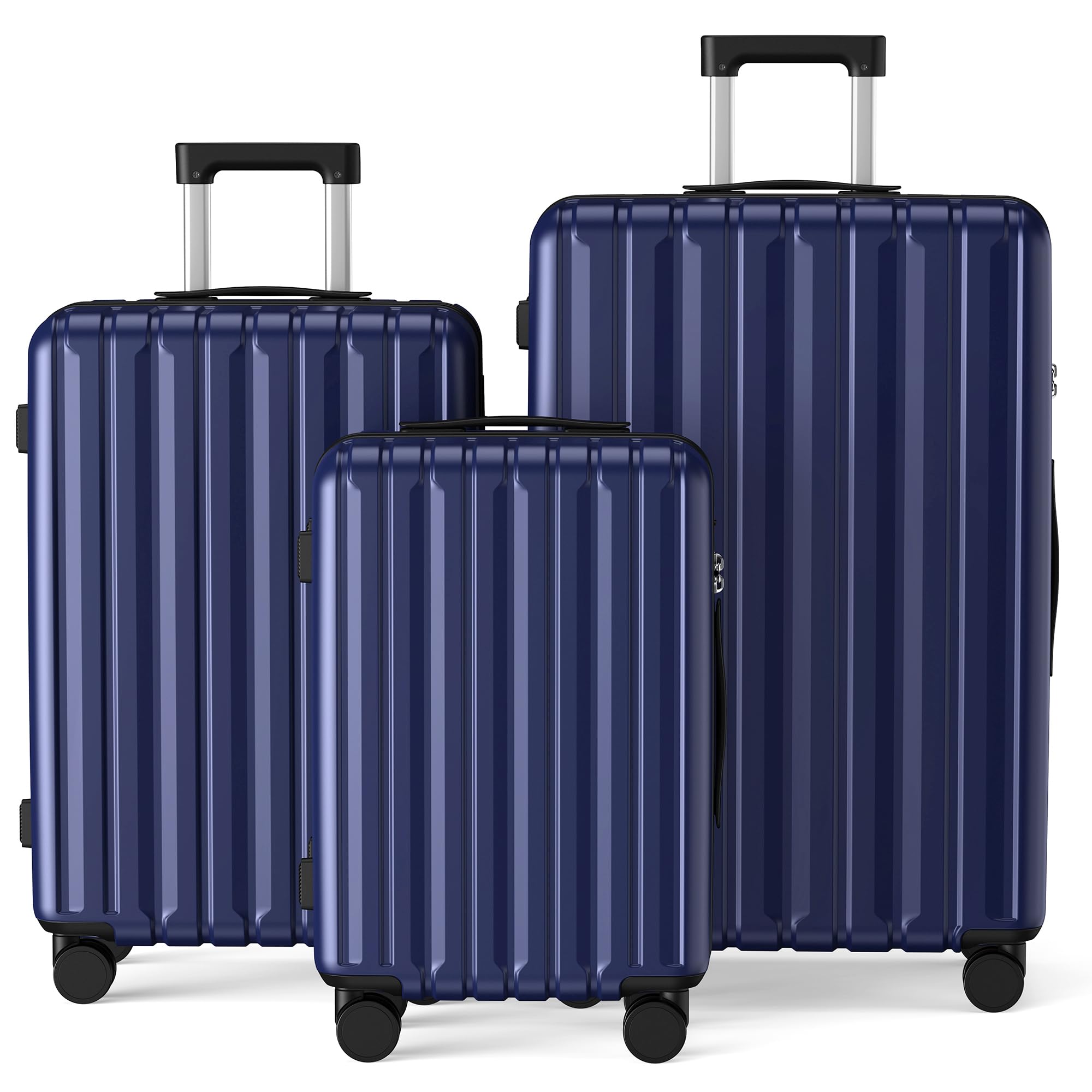 SHOWKOO Set di Valigie Rigide 3 Pezzi 100% Policarbonato Bagaglio Leggero Espandibile Ultra Durevole Valigia Trolley da Viaggio con Serratura Approvata Dalla Tsa e 4 Ruote Doppie M+L+XL,Blu Scuro