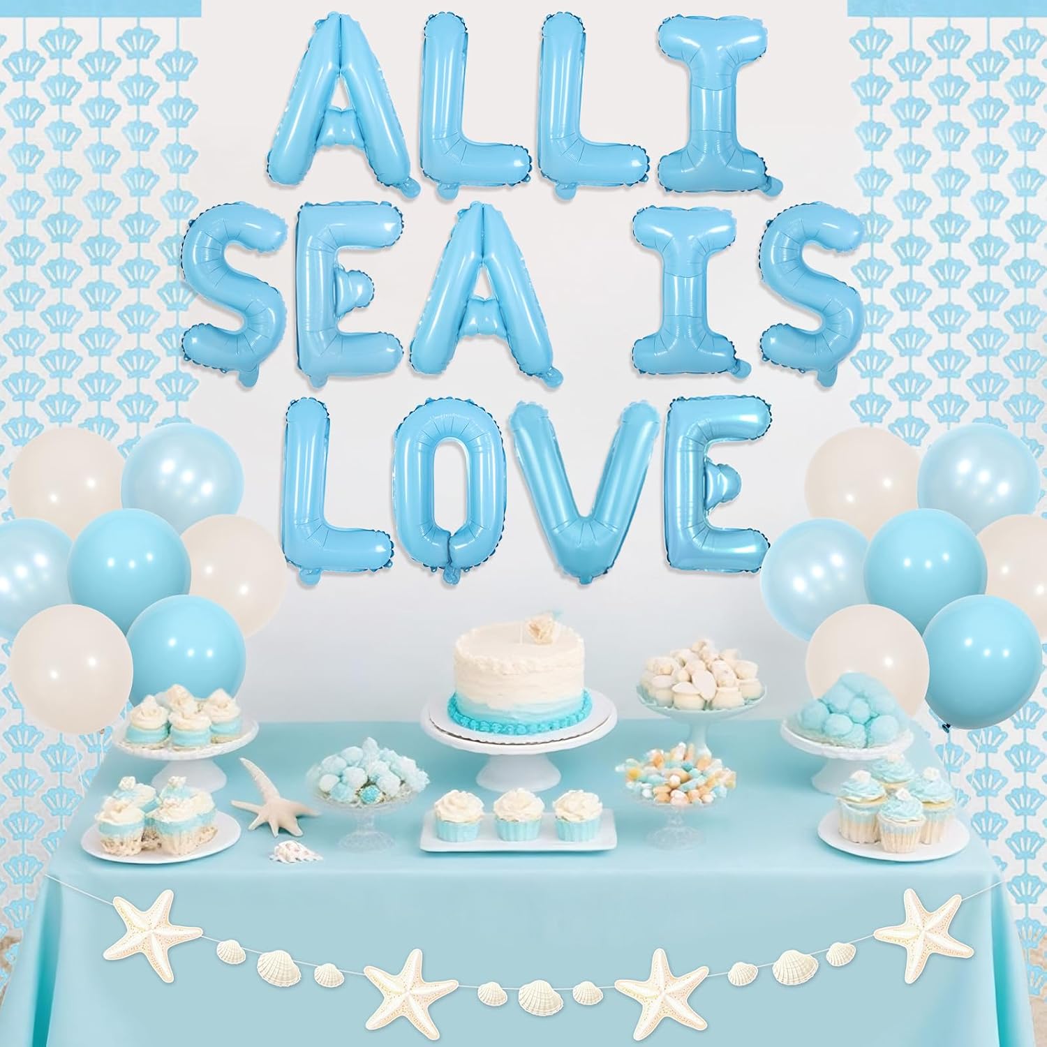 Sea Shell Bridal Shower Decorations All I Sea Is Love Balloon Banner Beach Shell Party Garland Beach Bachelorette Party Sash Coast Bridal Shower Fringe Mermaid Bachelorette Coastal Bach Decor