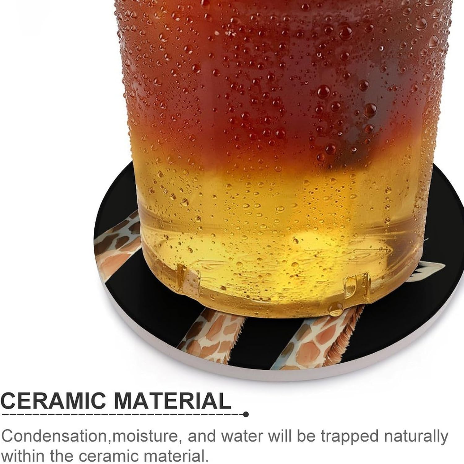 Giraffes Funny Round Ceramic Coasters Print Drinks Absorbent with Cork Base for Home Decor Gifts 4 Inch