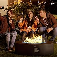Vista 2 de COSIEST Mesa de café con fogata a propano para exteriores con base redonda de 40.5 pulgadas en bronce oscuro, calefactor de patio certificado
