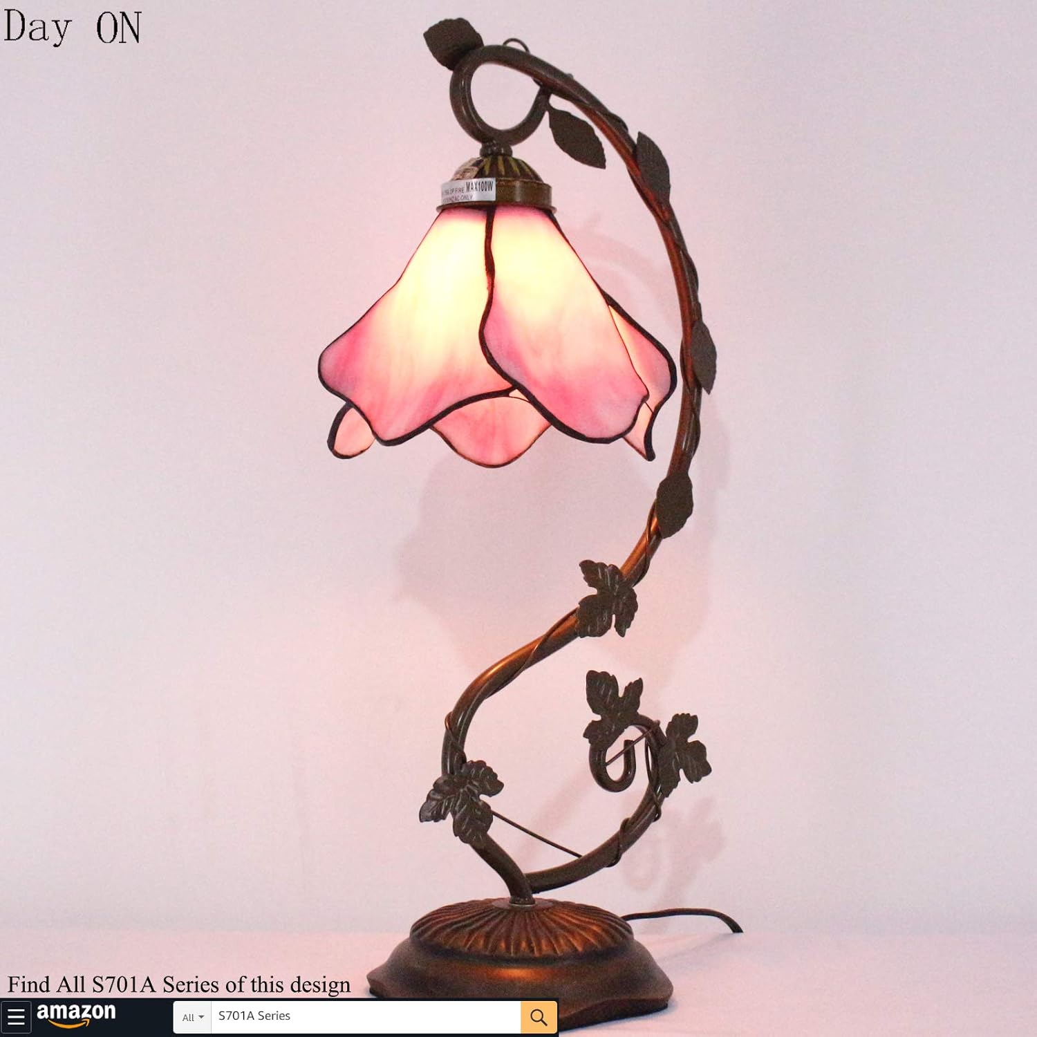 Black Friday 🔥 Tiffany Lamp Banker Pink Stained Glass Bedside Lamp, Thin Antique Metal Leaf Table Light for Living Room Bedroom Desk Coffee Bar Country Style Memory Sympathy Nightlights WERFACTORY LED Bulb Included
