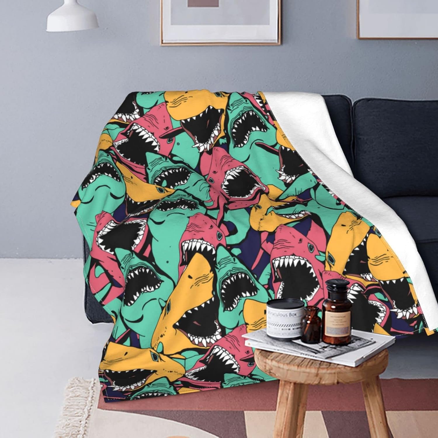 Colorful Shark Flannel Fleece Throw Blanket Warm Libya Ubuy