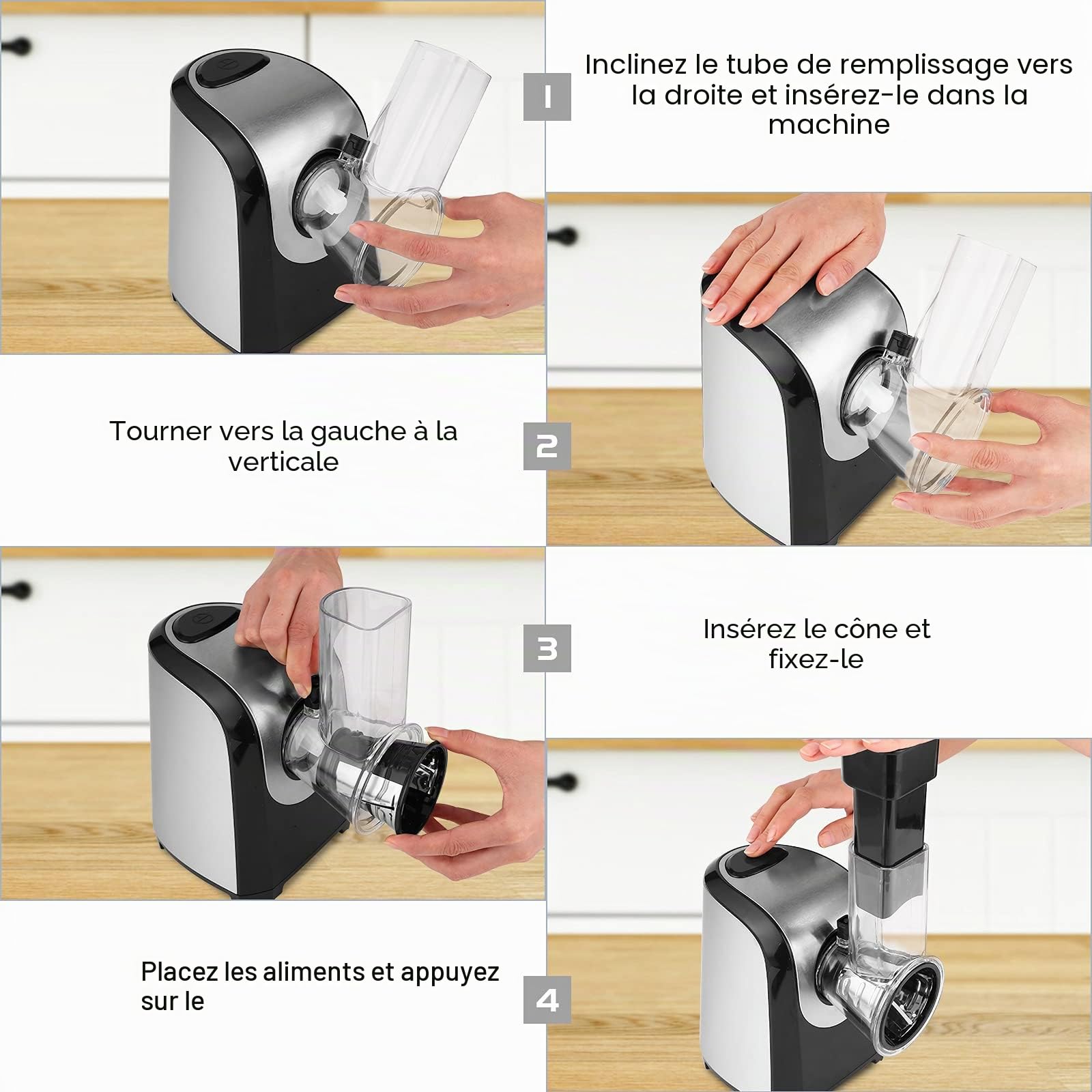 Râpe à Légumes Automatique Electrique Râpe Légumes Râpe à Légumes Râpe Electrique avec 5 Lames Coniques 150W Râpe Electrique avec Commande à Un Bouton
