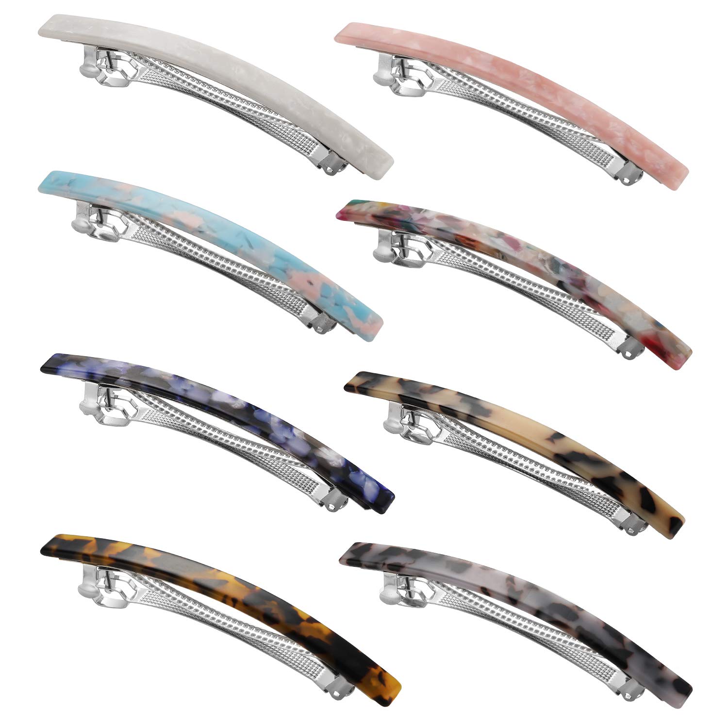 Hair Barrettes for Women Ladies, Funtopia 8 Pcs Long Elegant Skinny Barrettes Tortoise Shell Automatic Hair Clip for Fine Medium Thick Hair, Fashion Acrylic Ponytail Holders for Daily Wear, 4 Inches