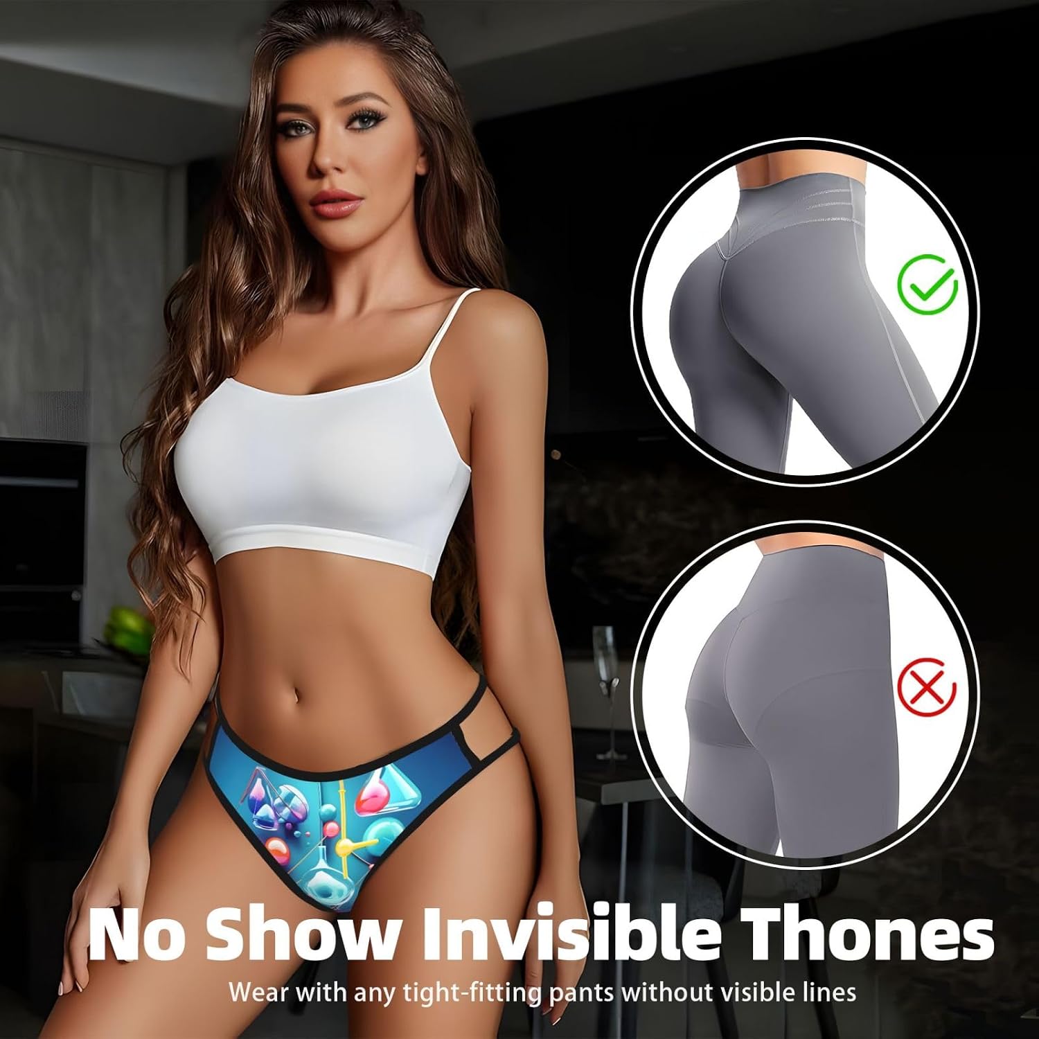 Abstract Science Chemistry Illustration 3d Print Sexy Underwear G String Thongs For Women Low Rise No Show Workout Panties For Sports And Yoga Black