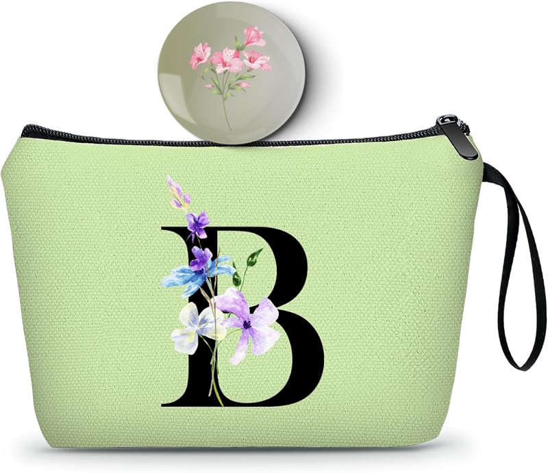 Necessaire de maquiagem verde SEAMOON com espelho e inicial B