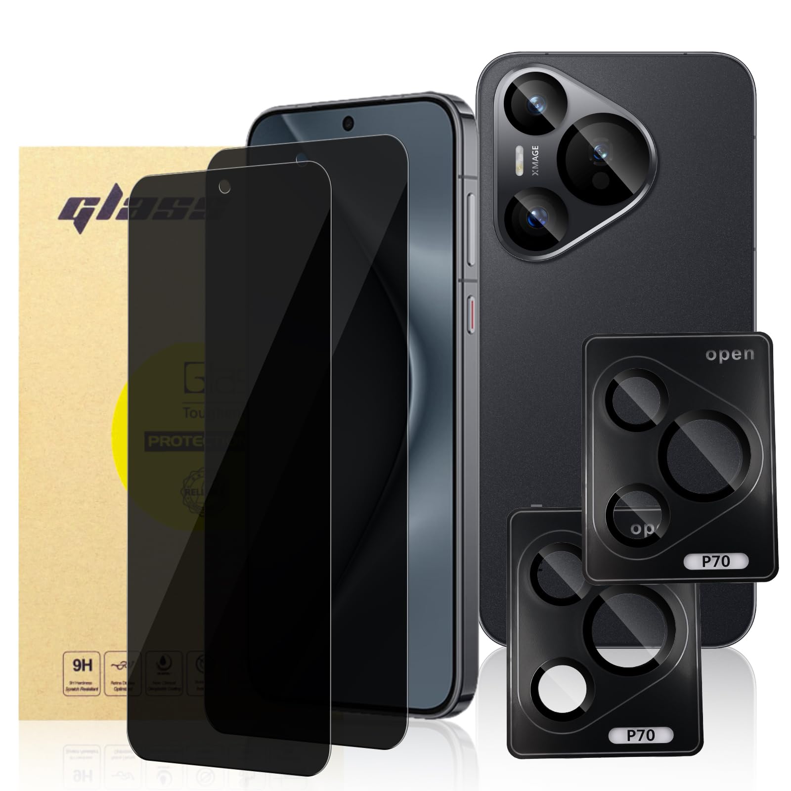 UOEPOWA [2+2 Pcs] Compatible with Huawei Pura 70, 2 Pcs Privacy Screen Protector & 2 Pcs Camera Lens Film, Anti Spy Private Tempered Glass Film, Sensor Protection HD Clear 10H Hardness Bubble-Free