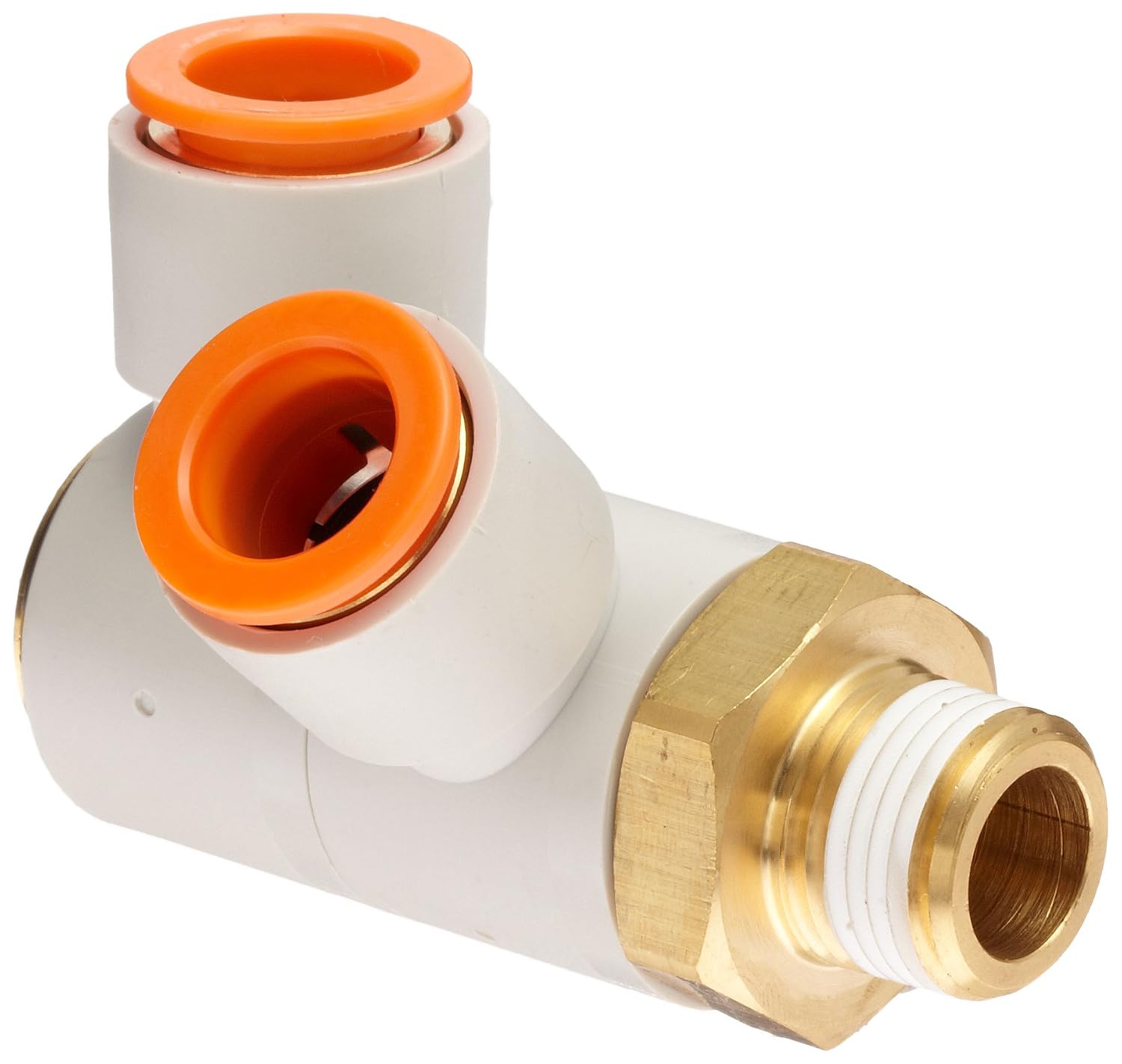 SMC KQ2VD07-34AS PBT & Brass Push-to-Connect Tube Fitting with Sealant, Double Universal Elbow, 1/4" Tube OD x 1/8" NPT Male