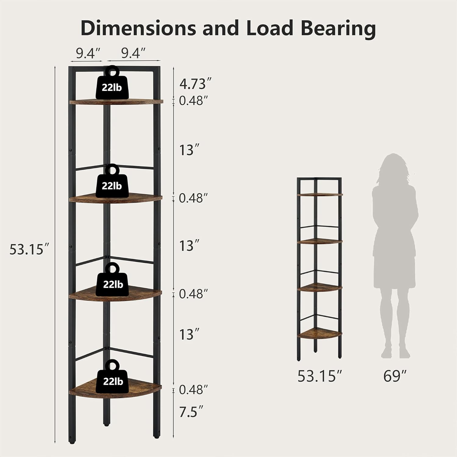 Tajsoon 3 Tier Corner Shelf Stand Plus 4 Tier Industrial Corner Shelf