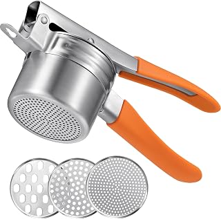 Potato Ricer, Sopito Upgraded Stainless Steel Potato Masher with 3 Interchangeable Discs, Heavy Duty Kitchen Tool Gadget, Orange