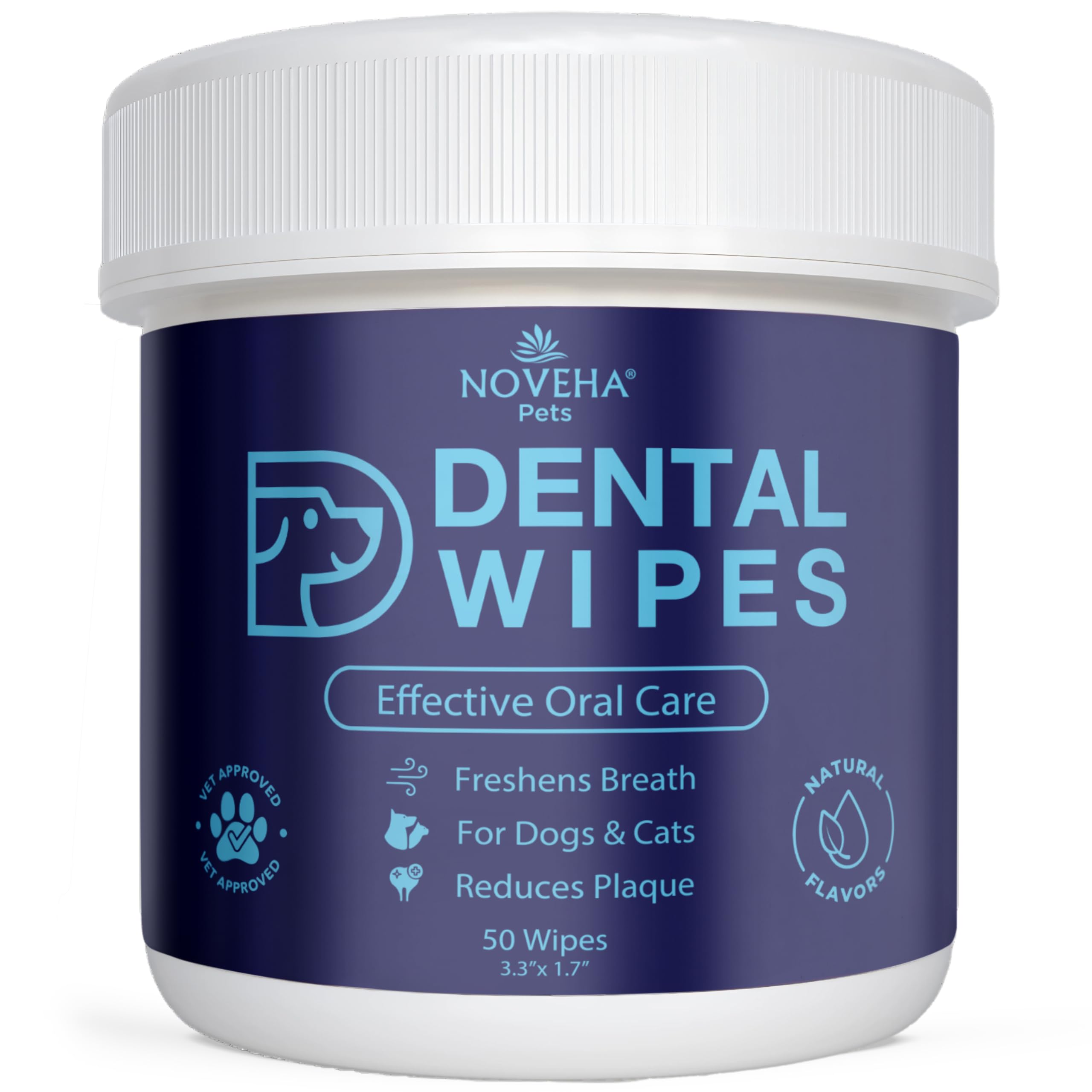 NOVEHA 50PCs Pets Dental Finger Wipes for Dogs & Cats, White