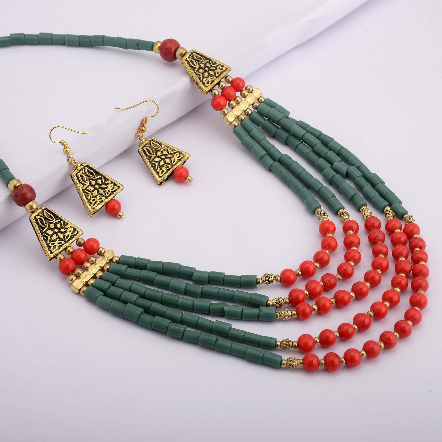 Zephyrr African Boho Long Pendent Necklace Blue Beaded Casual Jewelry for Womens